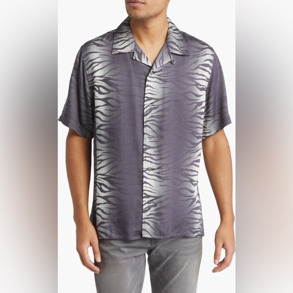 John Varvatos Zebra Print Danny Camp Button Down Shirt